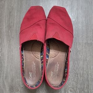 TOMS Red Canvas Slip-On Flats with Patterned Lining